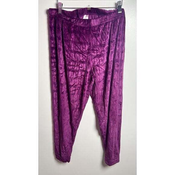 Juicy Couture Pants Womens Large Purple Allover Print Velour Pajama Pants Lounge - Picture 1 of 7